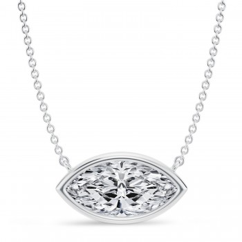 Marquise Lab Diamond Solitaire Pendant Necklace 14K White Gold (3.00ct)