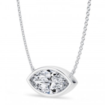 Marquise Lab Diamond Solitaire Pendant Necklace 14K White Gold (3.00ct)