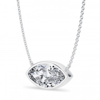 Marquise Lab Diamond Solitaire Pendant Necklace 14K White Gold (3.50ct)