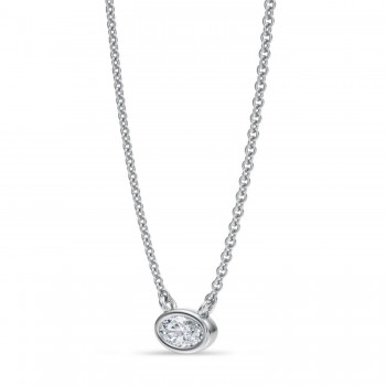 Oval Lab Diamond Solitaire Pendant Necklace 14K White Gold (0.25ct)