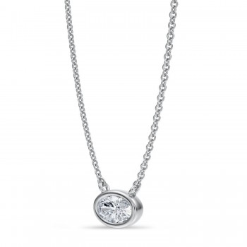 Oval Lab Diamond Solitaire Pendant Necklace 14K White Gold (0.50ct)