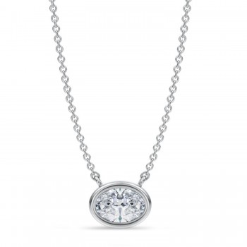 Oval Lab Diamond Solitaire Pendant Necklace 14K White Gold (0.75ct)