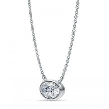 Oval Lab Diamond Solitaire Pendant Necklace 14K White Gold (0.75ct)