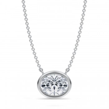 Oval Lab Diamond Solitaire Pendant Necklace 14K White Gold (2.00ct)