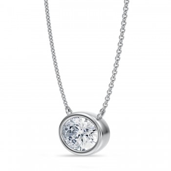 Oval Lab Diamond Solitaire Pendant Necklace 14K White Gold (2.00ct)