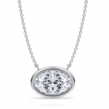 Oval Lab Diamond Solitaire Pendant Necklace 14K White Gold (3.00ct)