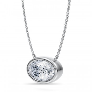 Oval Lab Diamond Solitaire Pendant Necklace 14K White Gold (3.00ct)