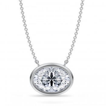 Oval Lab Diamond Solitaire Pendant Necklace 14K White Gold (3.50ct)