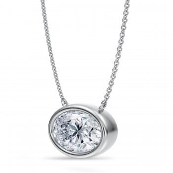 Oval Lab Diamond Solitaire Pendant Necklace 14K White Gold (3.50ct)
