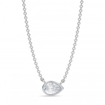 Pear Lab Diamond Solitaire Pendant Necklace 14K White Gold (0.50ct)