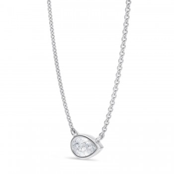 Pear Lab Diamond Solitaire Pendant Necklace 14K White Gold (0.50ct)