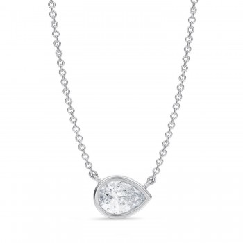 Pear Lab Diamond Solitaire Pendant Necklace 14K White Gold (0.75ct)