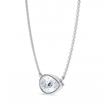 Pear Lab Diamond Solitaire Pendant Necklace 14K White Gold (1.00ct)