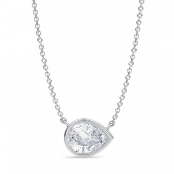 Pear Lab Diamond Solitaire Pendant Necklace 14K White Gold (1.50ct)