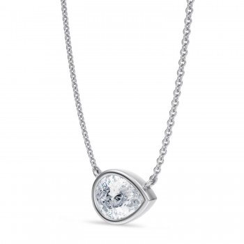 Pear Lab Diamond Solitaire Pendant Necklace 14K White Gold (1.50ct)