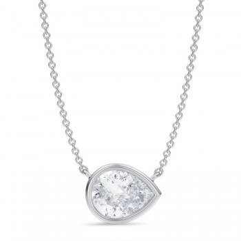 Pear Lab Diamond Solitaire Pendant Necklace 14K White Gold (2.00ct)