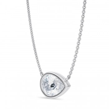 Pear Lab Diamond Solitaire Pendant Necklace 14K White Gold (2.00ct)