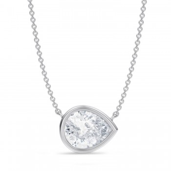 Pear Lab Diamond Solitaire Pendant Necklace 14K White Gold (2.50ct)