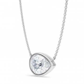 Pear Lab Diamond Solitaire Pendant Necklace 14K White Gold (2.50ct)