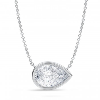 Pear Lab Diamond Solitaire Pendant Necklace 14K White Gold (3.00ct)