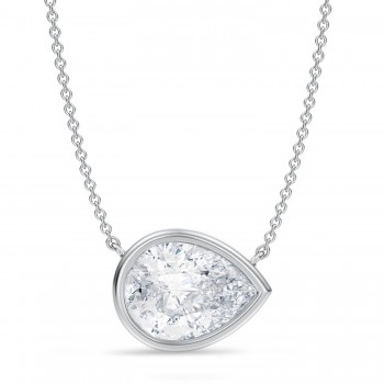 Pear Lab Diamond Solitaire Pendant Necklace 14K White Gold (3.50ct)