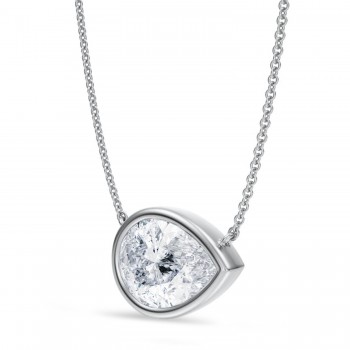 Pear Lab Diamond Solitaire Pendant Necklace 14K White Gold (3.50ct)