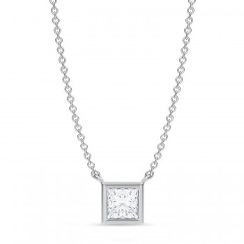Princess Lab Diamond Solitaire Pendant Necklace 14K White Gold (0.50ct)