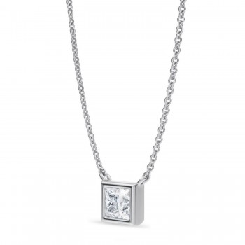 Princess Lab Diamond Solitaire Pendant Necklace 14K White Gold (0.50ct)
