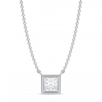 Princess Lab Diamond Solitaire Pendant Necklace 14K White Gold (0.75ct)