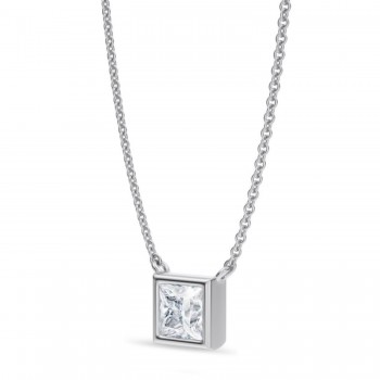 Princess Lab Diamond Solitaire Pendant Necklace 14K White Gold (0.75ct)