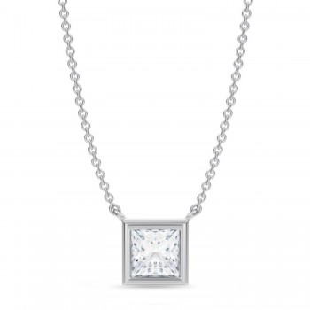 Princess Lab Diamond Solitaire Pendant Necklace 14K White Gold (1.00ct)