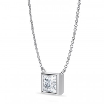 Princess Lab Diamond Solitaire Pendant Necklace 14K White Gold (1.00ct)