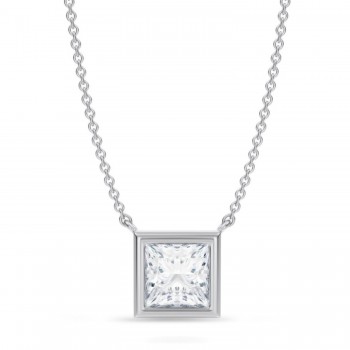 Princess Lab Diamond Solitaire Pendant Necklace 14K White Gold (1.50ct)