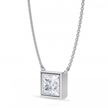 Princess Lab Diamond Solitaire Pendant Necklace 14K White Gold (1.50ct)