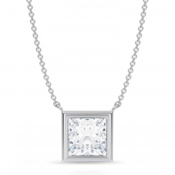 Princess Lab Diamond Solitaire Pendant Necklace 14K White Gold (3.00ct)