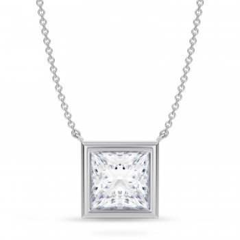 Princess Lab Diamond Solitaire Pendant Necklace 14K White Gold (3.50ct)