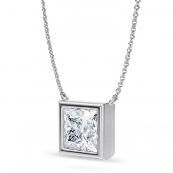 Princess Lab Diamond Solitaire Pendant Necklace 14K White Gold (3.50ct)
