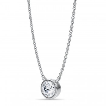 Round Lab Diamond Solitaire Pendant Necklace 14K White Gold (0.50ct)