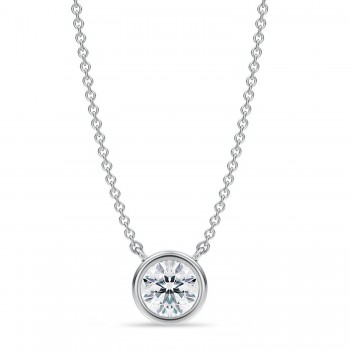 Round Lab Diamond Solitaire Pendant Necklace 14K White Gold (0.75ct)