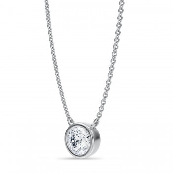 Round Lab Diamond Solitaire Pendant Necklace 14K White Gold (0.75ct)