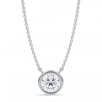 Round Lab Diamond Solitaire Pendant Necklace 14K White Gold (1.00ct)