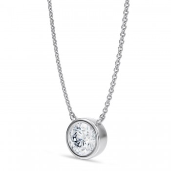 Round Lab Diamond Solitaire Pendant Necklace 14K White Gold (1.00ct)