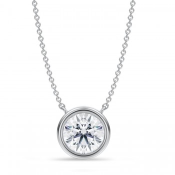 Round Lab Diamond Solitaire Pendant Necklace 14K White Gold (2.00ct)