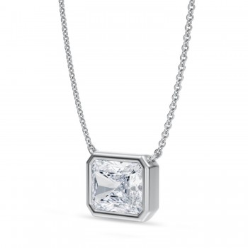 Radiant Lab Diamond Solitaire Pendant Necklace 14K White Gold (3.00ct)