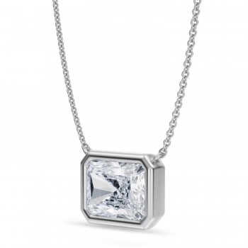 Radiant Lab Diamond Solitaire Pendant Necklace 14K White Gold (3.50ct)