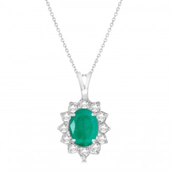 Emerald & Diamond Accented Pendant Necklace 14k White Gold (1.50ctw)