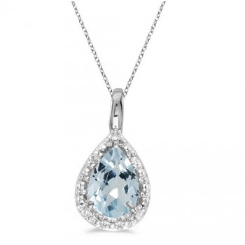 Pear Shaped Aquamarine Pendant Necklace 14k White Gold (0.60ct) Pear Shaped Aquamarine Pendant Necklace 14k White Gold (0.60ct)