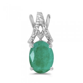 Emerald & Diamond Solitaire Pendant 14k White Gold (1.10ct)