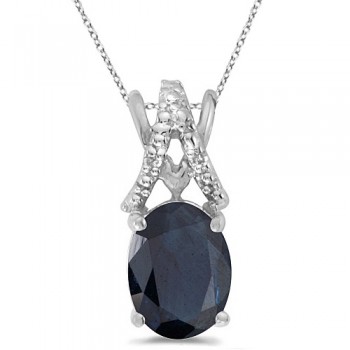 Blue Sapphire & Diamond Solitaire Pendant 14k White Gold (1.40ct)