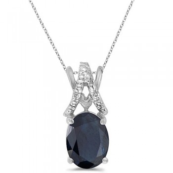 Blue Sapphire & Diamond Solitaire Pendant 14k White Gold (1.40ct)